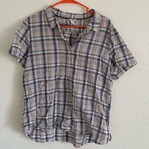 L.L. Bean Women’s Plaid Henley‎ V Neck Popover Shirt Sz L Outdoor Classic Cotton